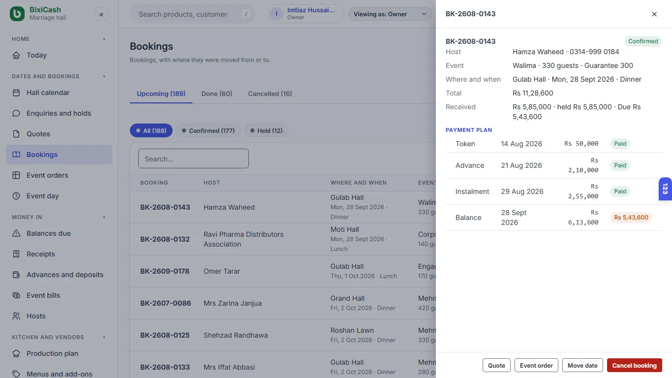 A booking with its advance ladder: token, advance, instalment, balance