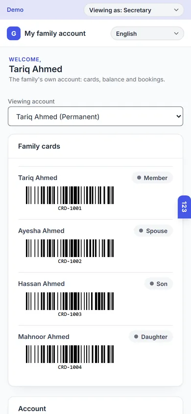 A member's family account on a phone
