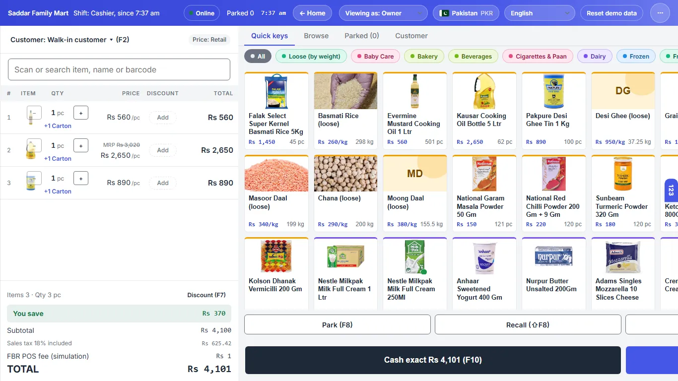 The retail till with a basket of groceries